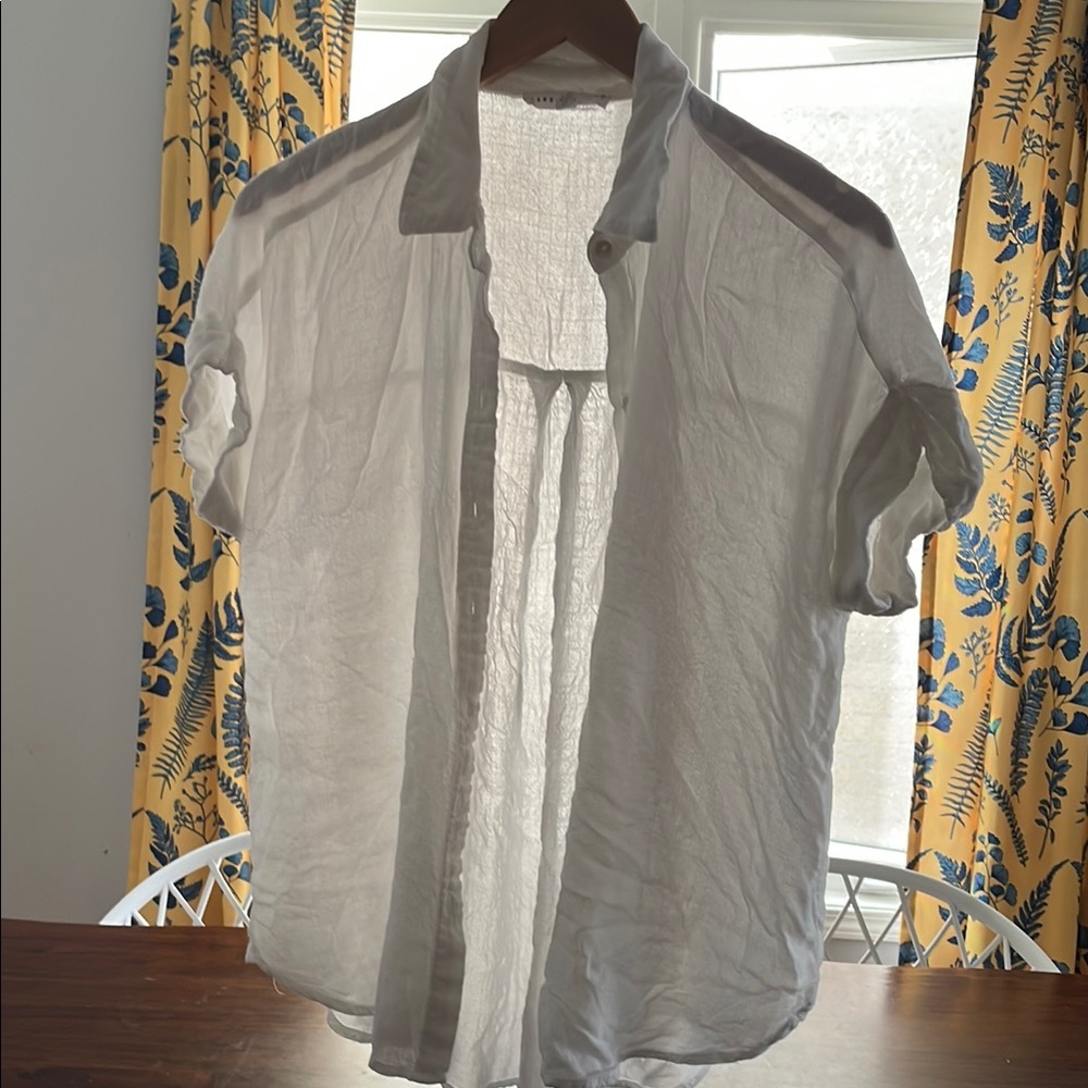 White Sheer Button-Up Blouse in large